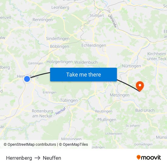 Herrenberg to Neuffen map