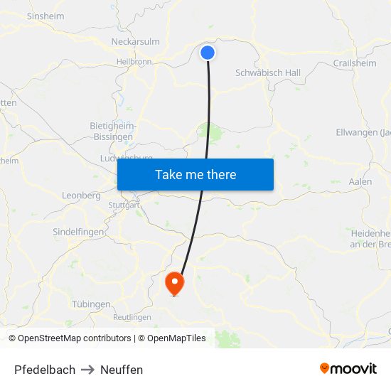 Pfedelbach to Neuffen map