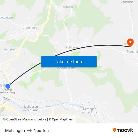 Metzingen to Neuffen map