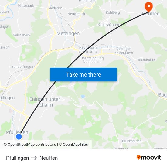 Pfullingen to Neuffen map