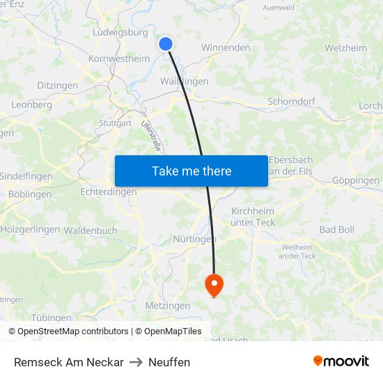 Remseck Am Neckar to Neuffen map
