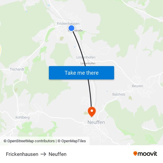 Frickenhausen to Neuffen map