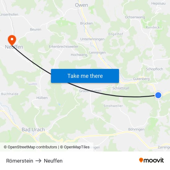 Römerstein to Neuffen map