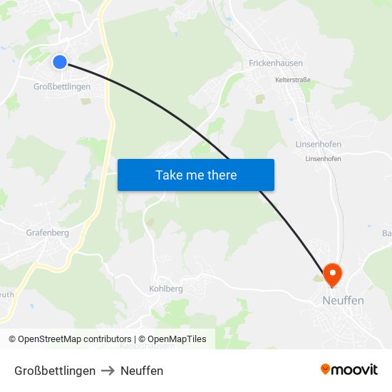 Großbettlingen to Neuffen map