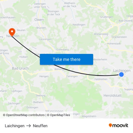 Laichingen to Neuffen map
