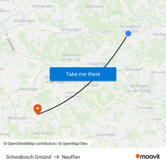 Schwäbisch Gmünd to Neuffen map