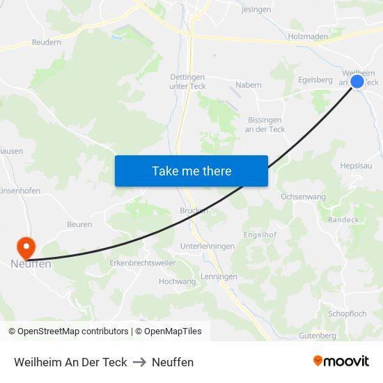 Weilheim An Der Teck to Neuffen map