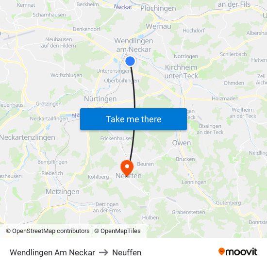 Wendlingen Am Neckar to Neuffen map