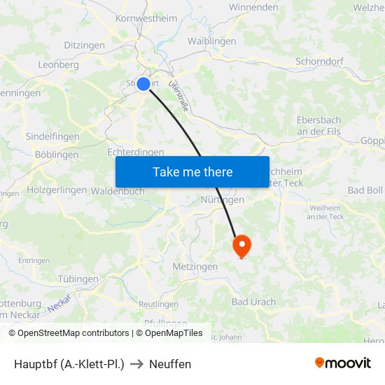 Hauptbf (A.-Klett-Pl.) to Neuffen map