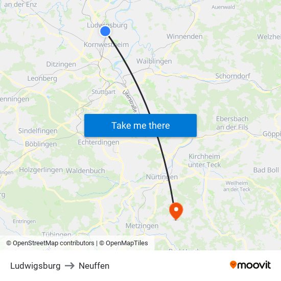 Ludwigsburg to Neuffen map