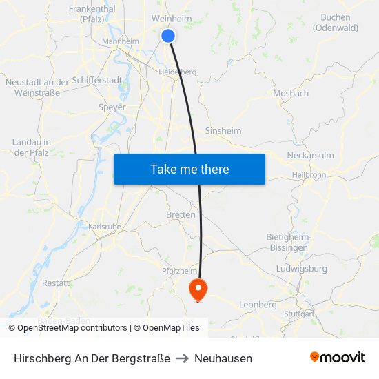 Hirschberg An Der Bergstraße to Neuhausen map