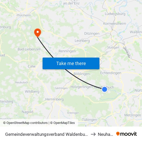 Gemeindeverwaltungsverband Waldenbuch/Steinenbronn to Neuhausen map