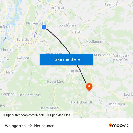 Weingarten to Neuhausen map