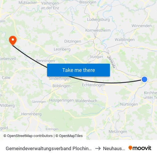 Gemeindeverwaltungsverband Plochingen to Neuhausen map