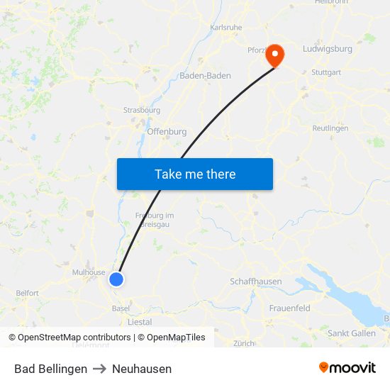 Bad Bellingen to Neuhausen map