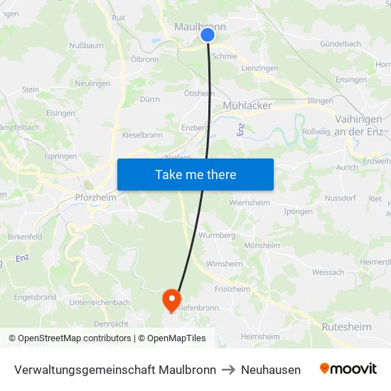 Verwaltungsgemeinschaft Maulbronn to Neuhausen map