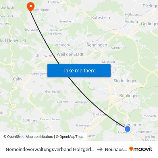 Gemeindeverwaltungsverband Holzgerlingen to Neuhausen map