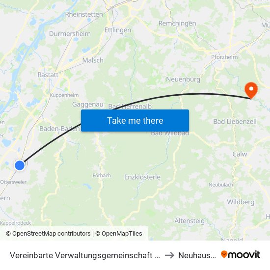 Vereinbarte Verwaltungsgemeinschaft Bühl to Neuhausen map