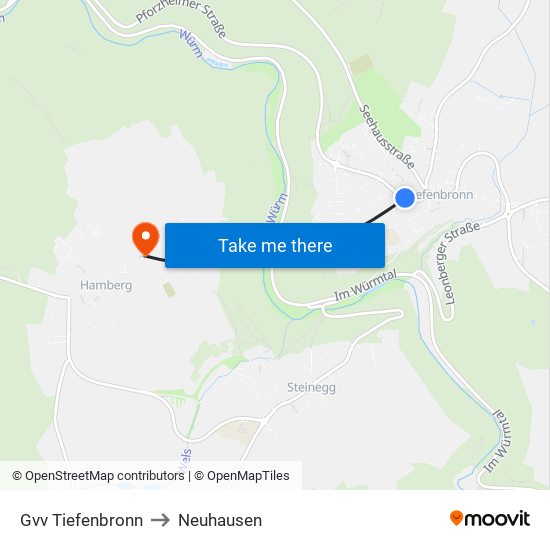 Gvv Tiefenbronn to Neuhausen map