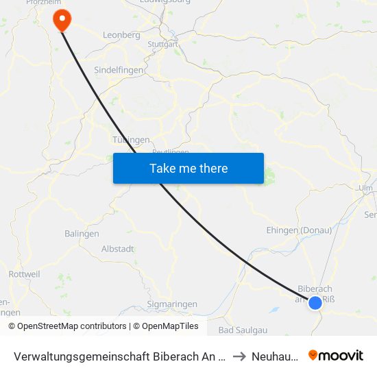 Verwaltungsgemeinschaft Biberach An Der Riß to Neuhausen map