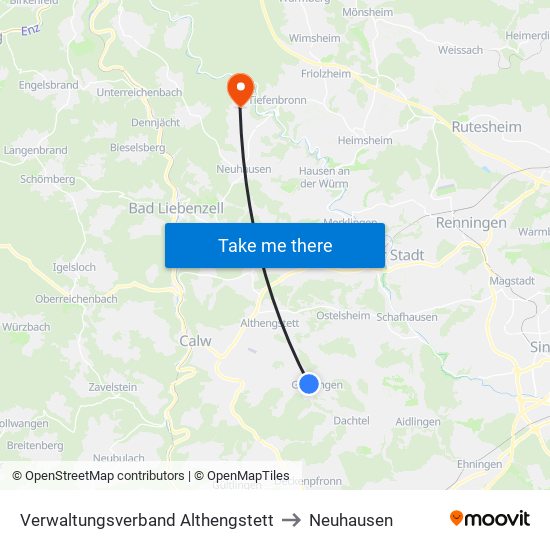 Verwaltungsverband Althengstett to Neuhausen map