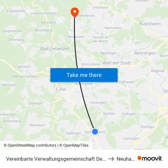 Vereinbarte Verwaltungsgemeinschaft Der Stadt Herrenberg to Neuhausen map