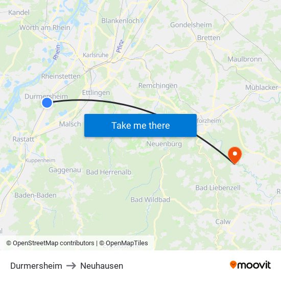 Durmersheim to Neuhausen map