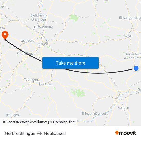 Herbrechtingen to Neuhausen map