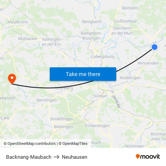 Backnang-Maubach to Neuhausen map