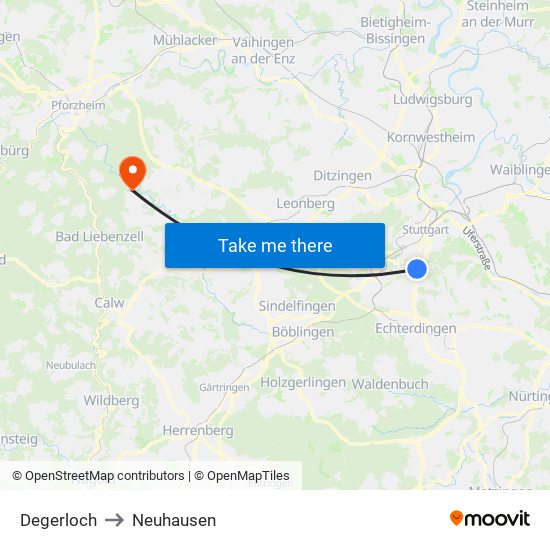 Degerloch to Neuhausen map