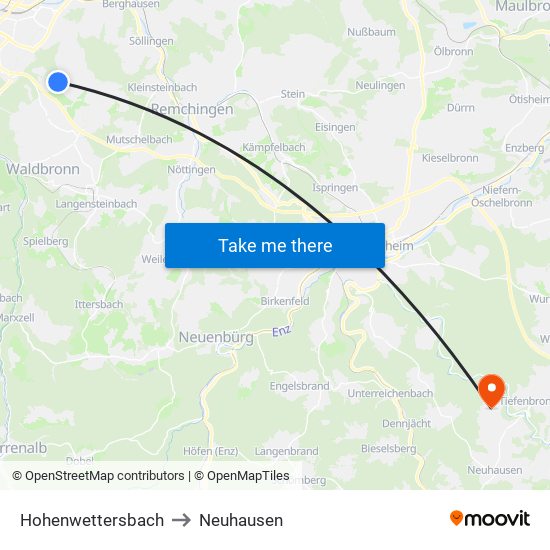 Hohenwettersbach to Neuhausen map