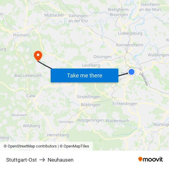 Stuttgart-Ost to Neuhausen map