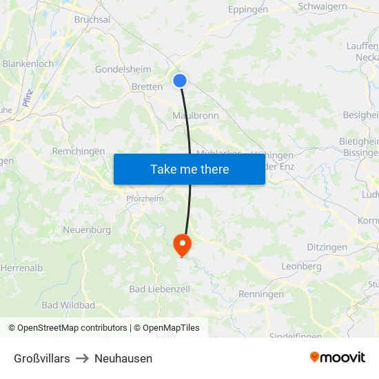 Großvillars to Neuhausen map
