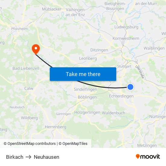 Birkach to Neuhausen map