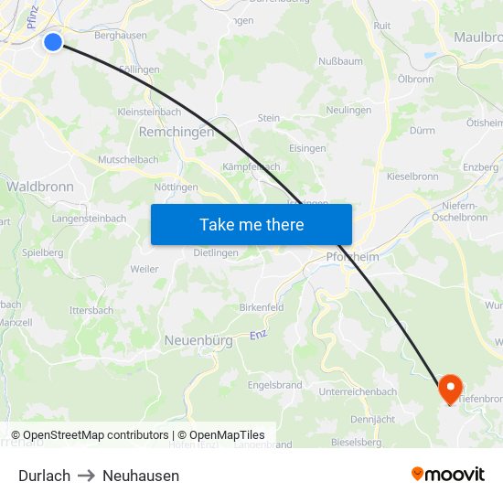 Durlach to Neuhausen map