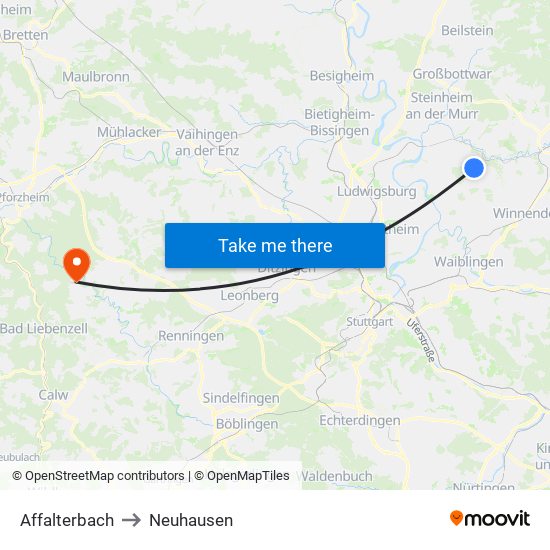 Affalterbach to Neuhausen map