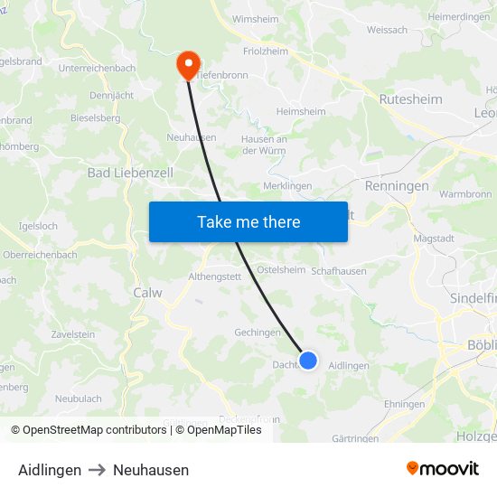 Aidlingen to Neuhausen map