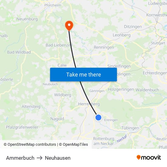 Ammerbuch to Neuhausen map