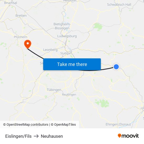 Eislingen/Fils to Neuhausen map