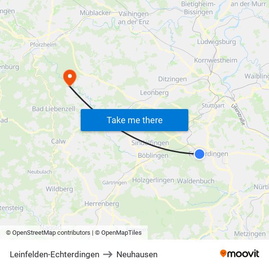 Leinfelden-Echterdingen to Neuhausen map