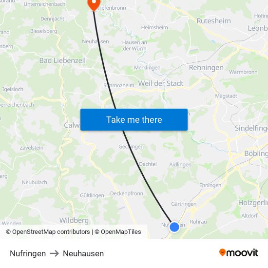 Nufringen to Neuhausen map