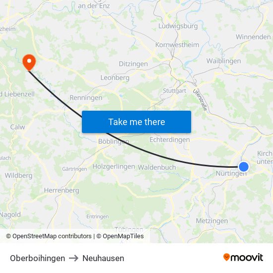 Oberboihingen to Neuhausen map