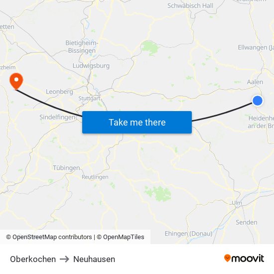 Oberkochen to Neuhausen map