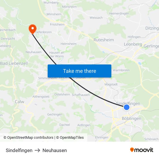 Sindelfingen to Neuhausen map