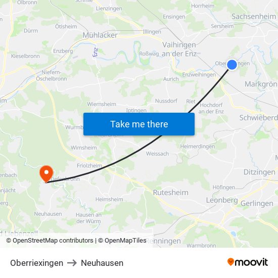 Oberriexingen to Neuhausen map