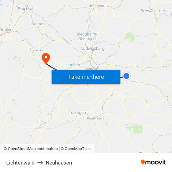 Lichtenwald to Neuhausen map