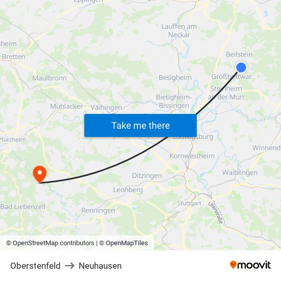 Oberstenfeld to Neuhausen map