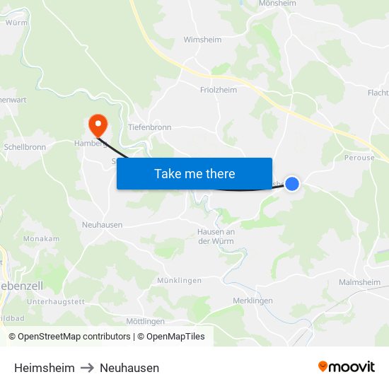 Heimsheim to Neuhausen map