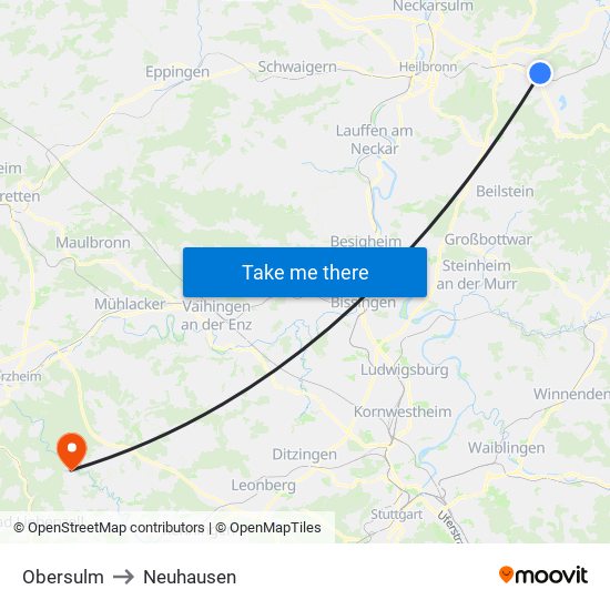 Obersulm to Neuhausen map
