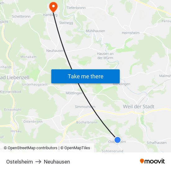 Ostelsheim to Neuhausen map